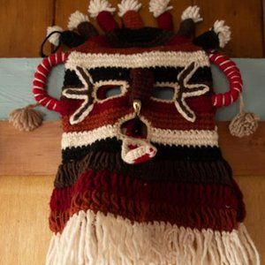 Ecuadorian Y2K Tribal Two-Faced Inka Sun God Traditional Handmade Brown Mask